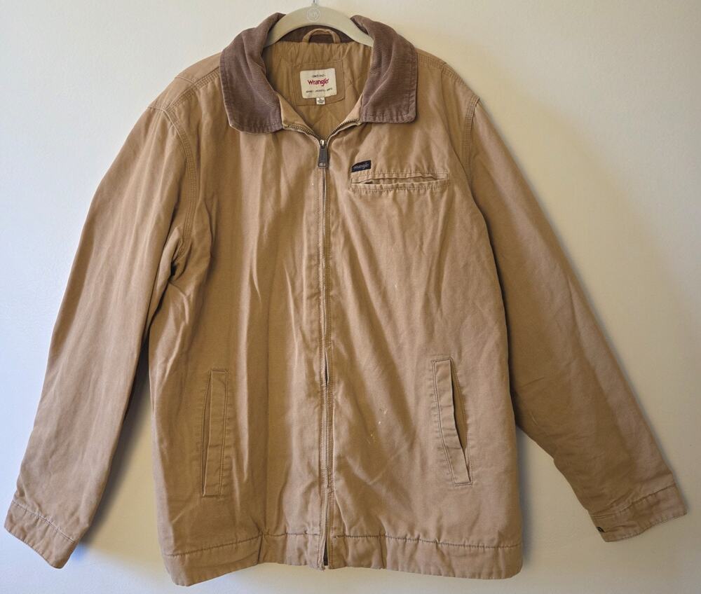 Wrangler Mens L Canvas Workwear Jacket Brown Corduroy Collar Quilted Item 179578